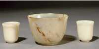 18th Century A pair of celadon jade wine cups